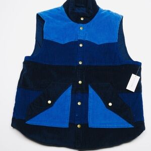 NWT Sun + Stone Two-Tone Blue Corduroy Vest
